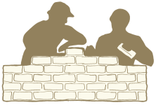 picture of two man building a wall
